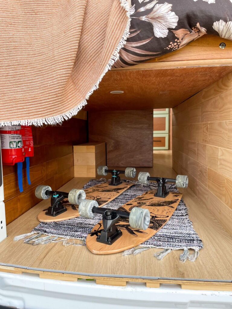 4 Voices Mobile Office Fitout - Revanped Custom Van Conversions Sunshine Coast - Rear garage storage area for skateboards, surfboards & all other outdoor adventure hobbies