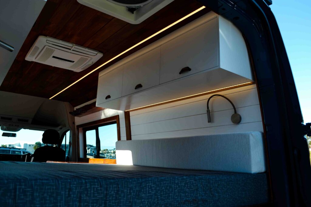 Revanped Bespoke Camper Van / RV Fitout - Grant & Janet VW Crafter - Above Bed Van Storage Cabinetry