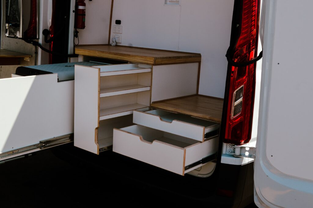 4 Voices Mobile Office Fitout - Revanped Custom Van Conversions Sunshine Coast - Custom Cabinetry Drawers