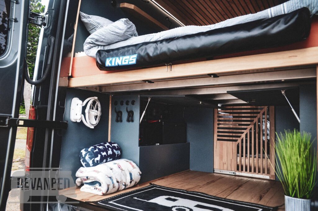 Revanped Custom Camper Van / RV Fitout - Mels VW Crafter - Rear Garage Pet Area storage