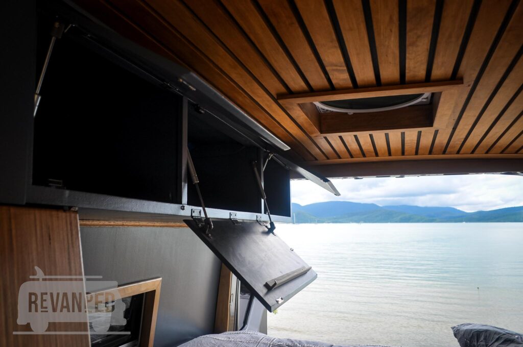Revanped Custom Camper Van / RV Fitout - Mels VW Crafter - Custom Cabinetry Above Bed
