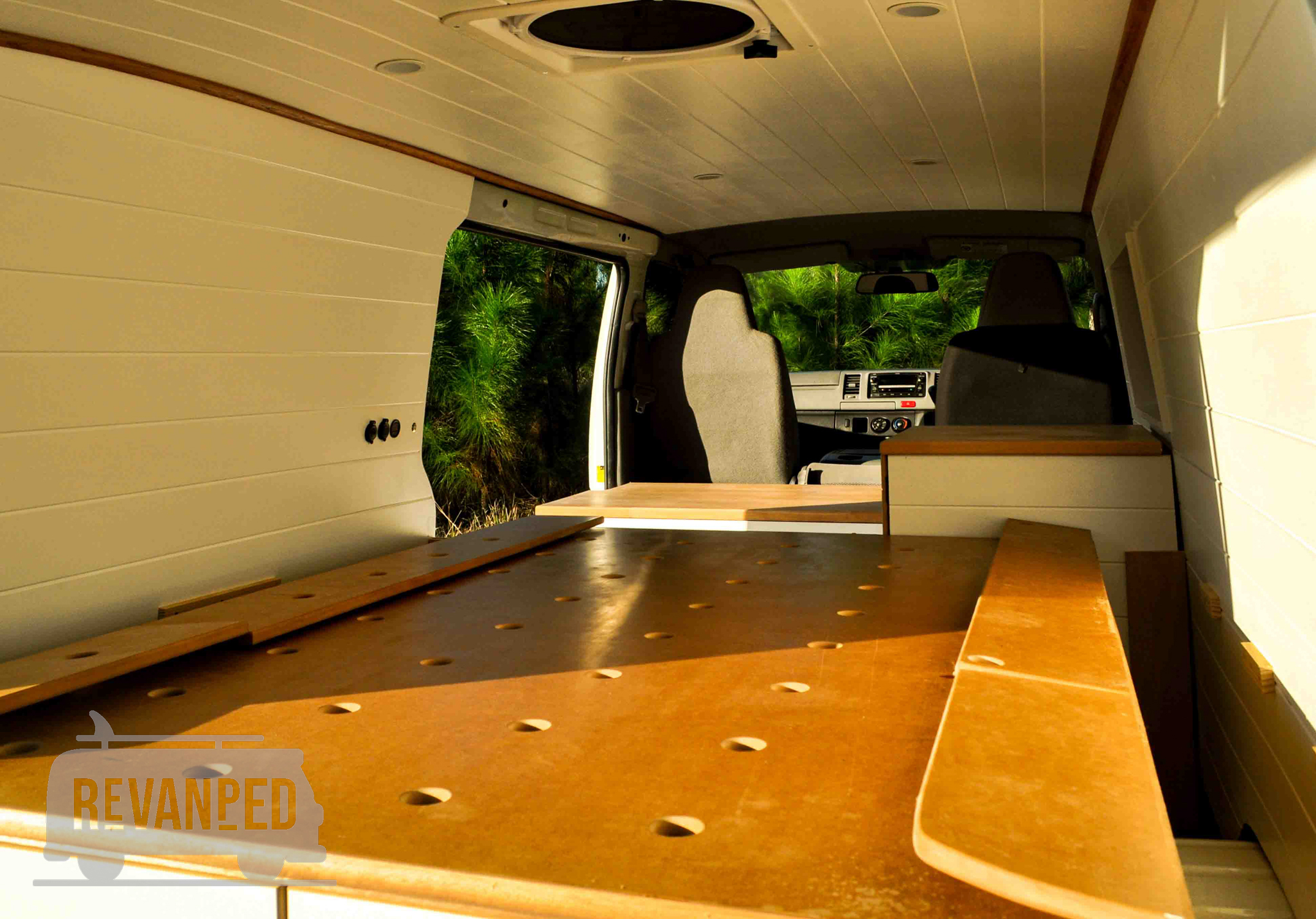 Revanped Custom Camper Van / RV Fitout - Shellys Toyota Hiace Conversion - Custom Bed Base with ventilation holes